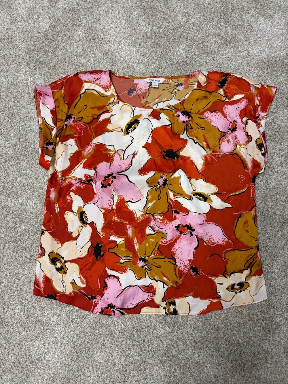 Nine West Multicolor Floral Cap-Sleeve Blouse